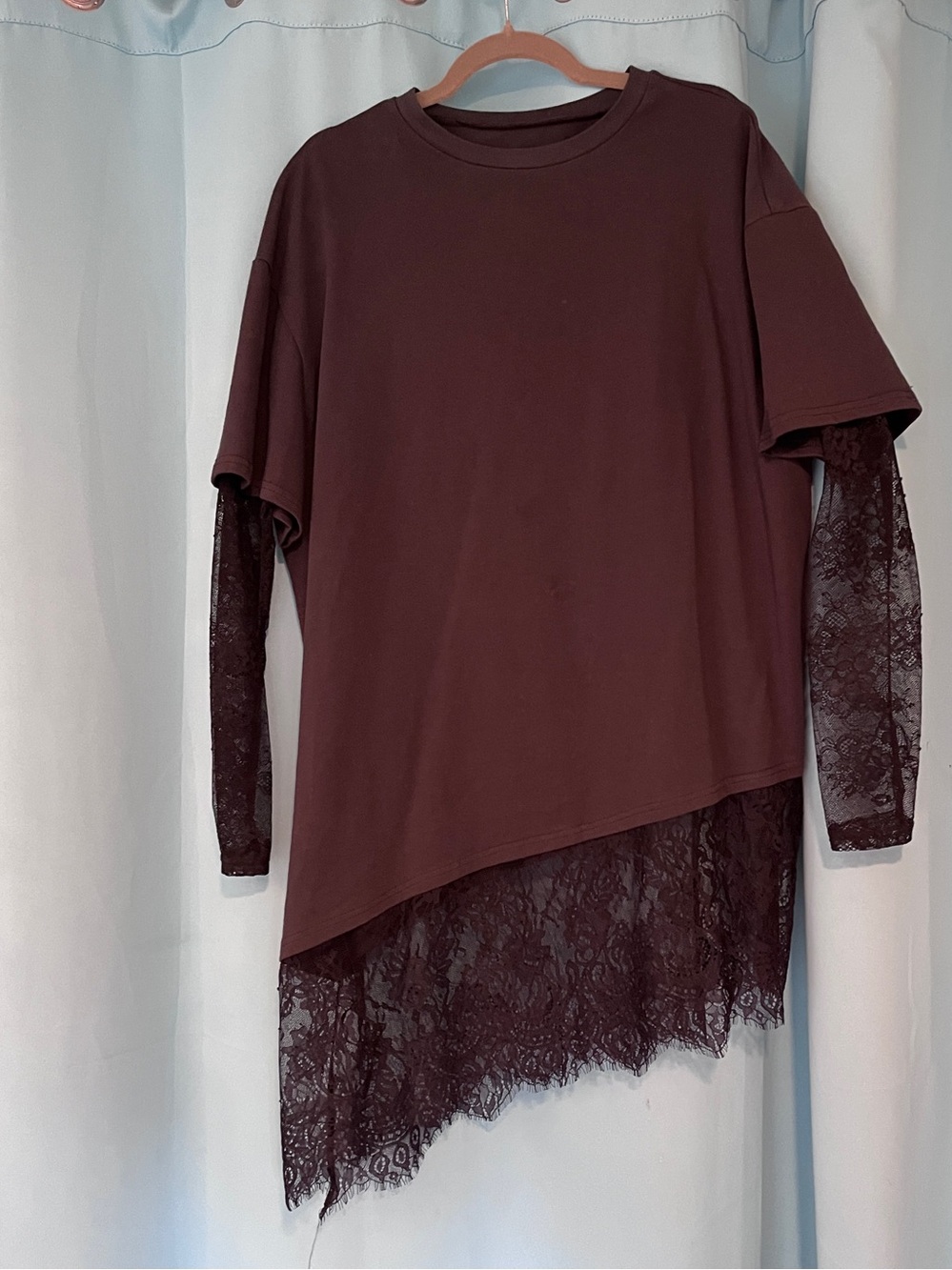 Black 100% Cotton Lace Layered Asymmetrical Top – Large, perfect condition
